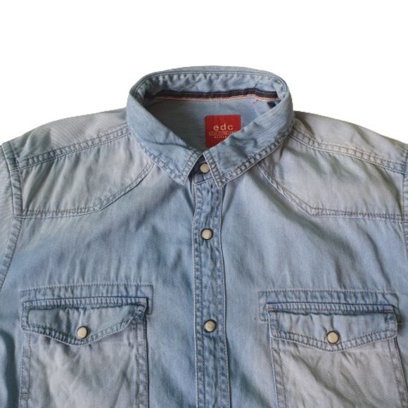 Size XL 44-47" Vintage Light Blue Short Sleeve Denim Shirt - Picture 6 of 9